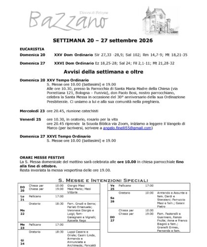 Settimana dal 20 al 27 Settembre 2026